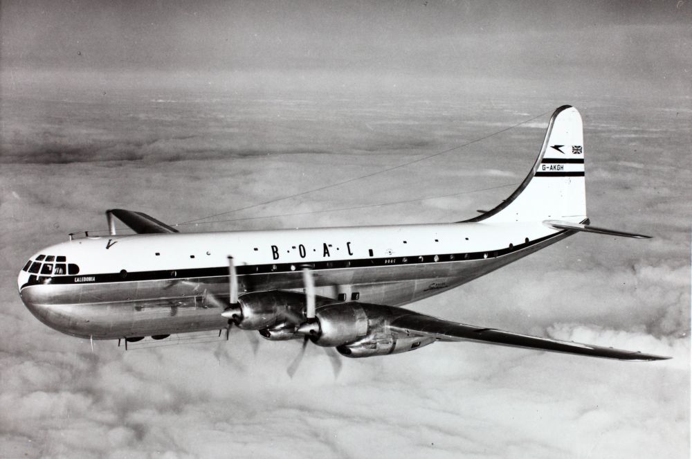 A BOAC Boeing 377 Stratocruiser airliner of the same type and airline as RMA Centaurus, the aircraft involved in the June 29, 1954 sighting