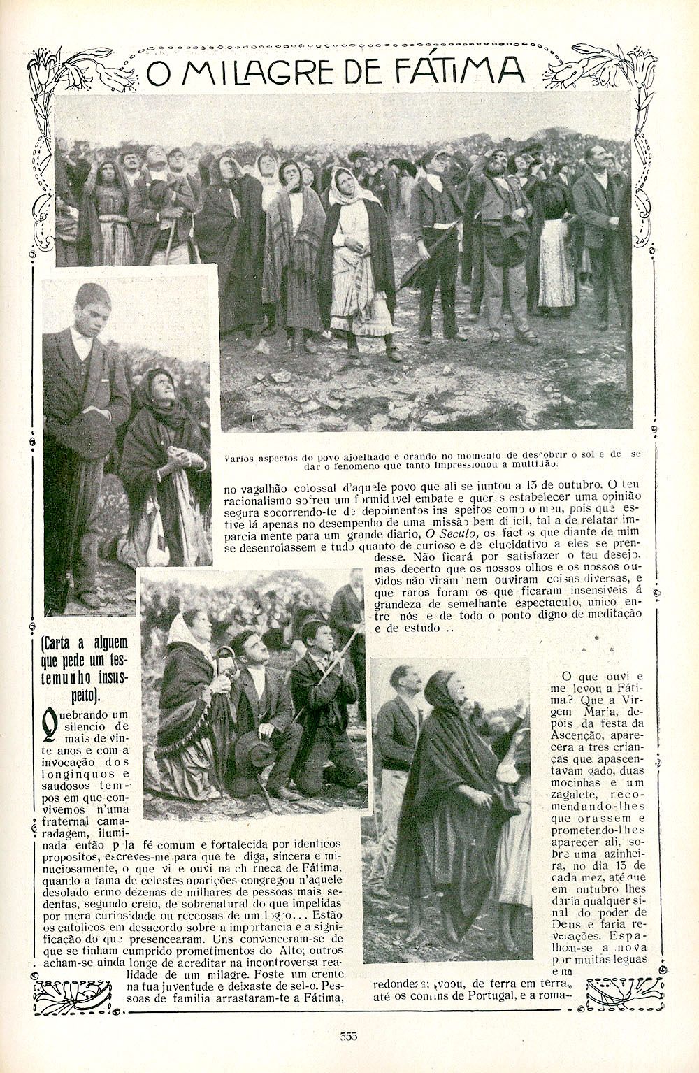 Crowd at Cova da Iria, Fatima, looking toward the sky, as published in Ilustracao Portuguesa on October 29, 1917