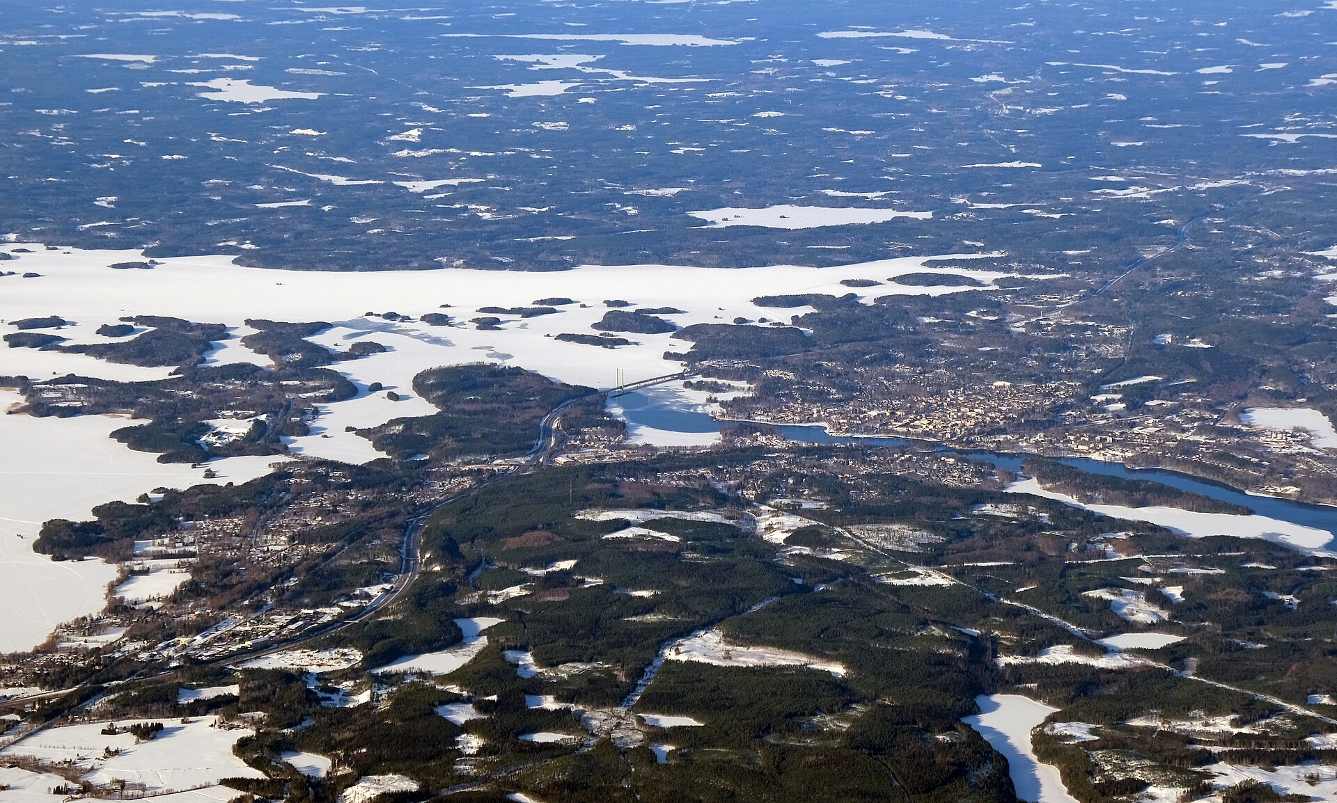An aerial view of Heinola, the Finnish town whose rural municipality once included the village of Imjärvi, where the January 1970 encounter took place