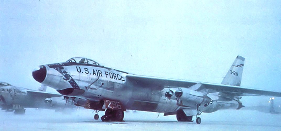 A Boeing RB-47H-1-BW Stratojet (serial 53-4296) of the 55th Strategic Reconnaissance Wing, the same unit and aircraft type involved in the July 17, 1957 encounter (incident aircraft was serial 53-4299).