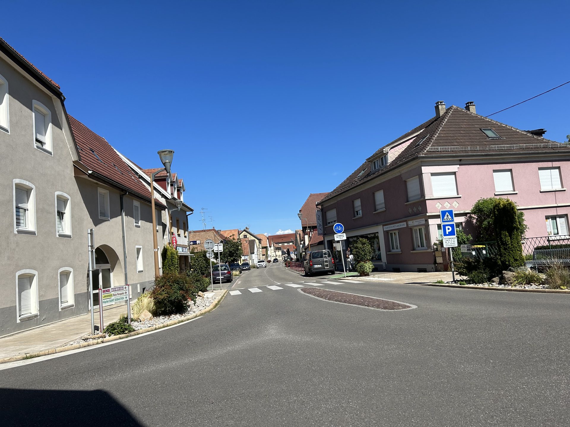 Grand Rue Pierre Braun, a main street in Rixheim, Haut-Rhin, France