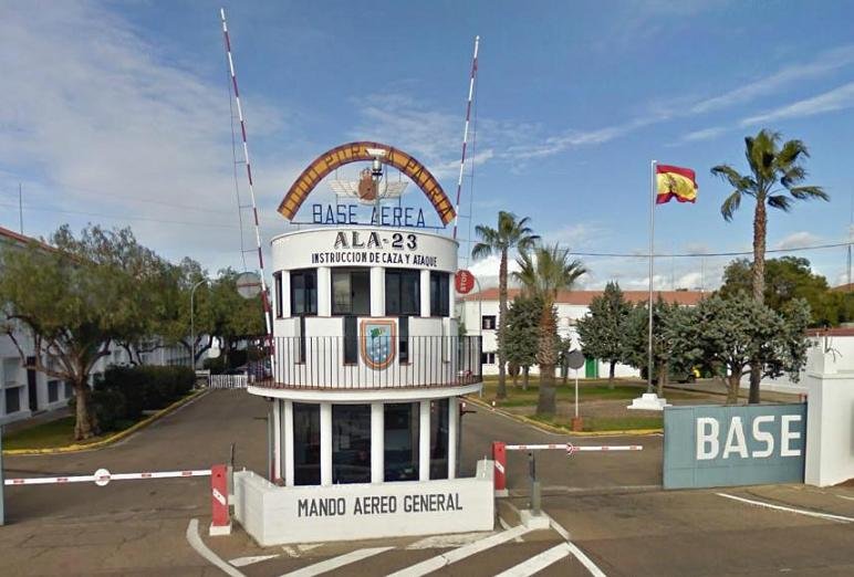 The entrance to Talavera la Real Air Base, Badajoz, Spain, via the N-V national highway — the installation where the November 1976 sentry encounter took place