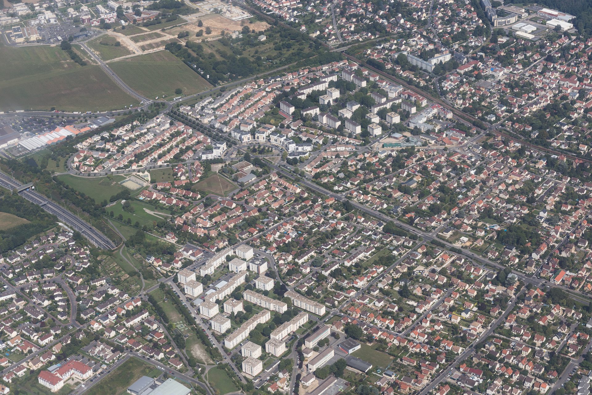 Aerial view of the town of Taverny, Val-d'Oise, France