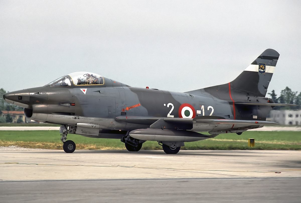 A Fiat G91-R-1B reconnaissance fighter of the Italian Air Force, the same type Giancarlo Cecconi flew during the June 1979 intercept, photographed at Treviso Airport in 1987