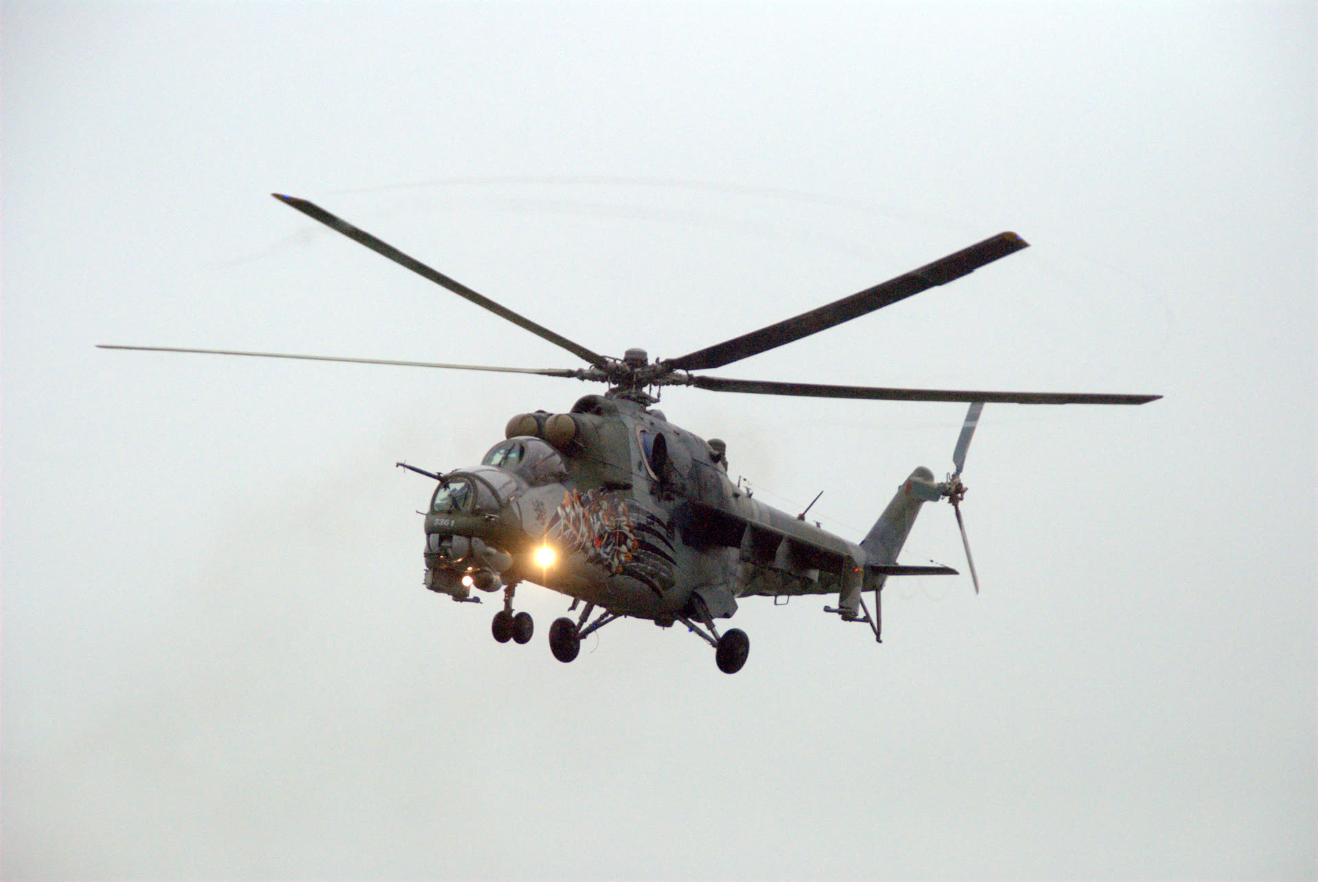 A Mil Mi-24 Hind attack helicopter of the Czech Air Force, the same type flown by the 51st Helicopter Regiment crew in the 1987 encounter