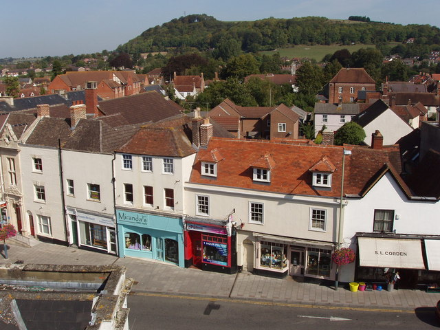 Shops on the High Street in Warminster, Wiltshire, the town at the center of the 1965 UFO and unexplained-sound wave