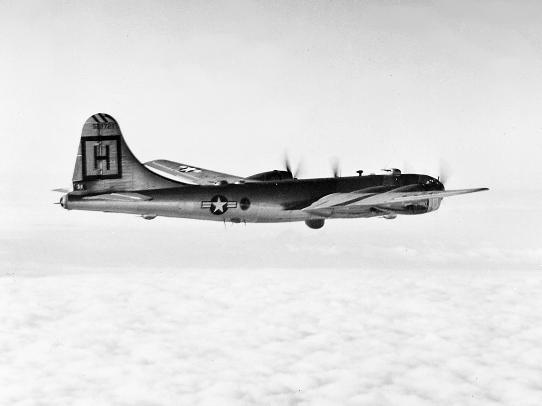USAF B-29 Superfortress of the 345th Bombardment Squadron, 98th Bombardment Group, in flight over Korea, circa 1950–1952